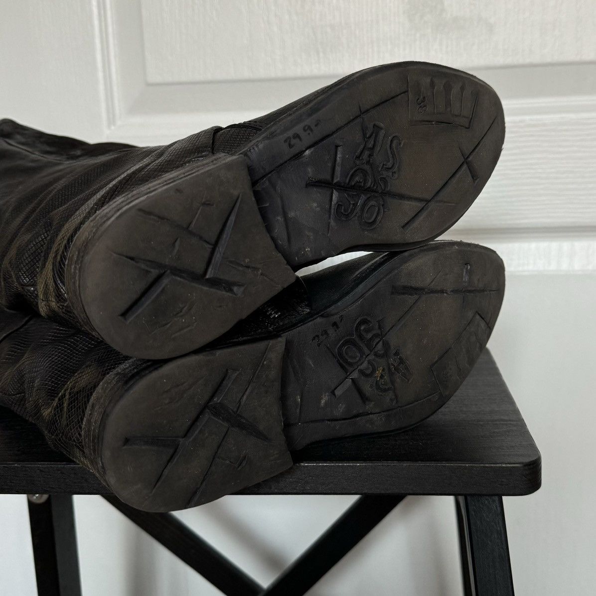A.S.98 A.S.98 Black Leather Knee High Biker Boots Womens Zip Buckle Size US 7.5 / IT 37.5 - 9 Thumbnail