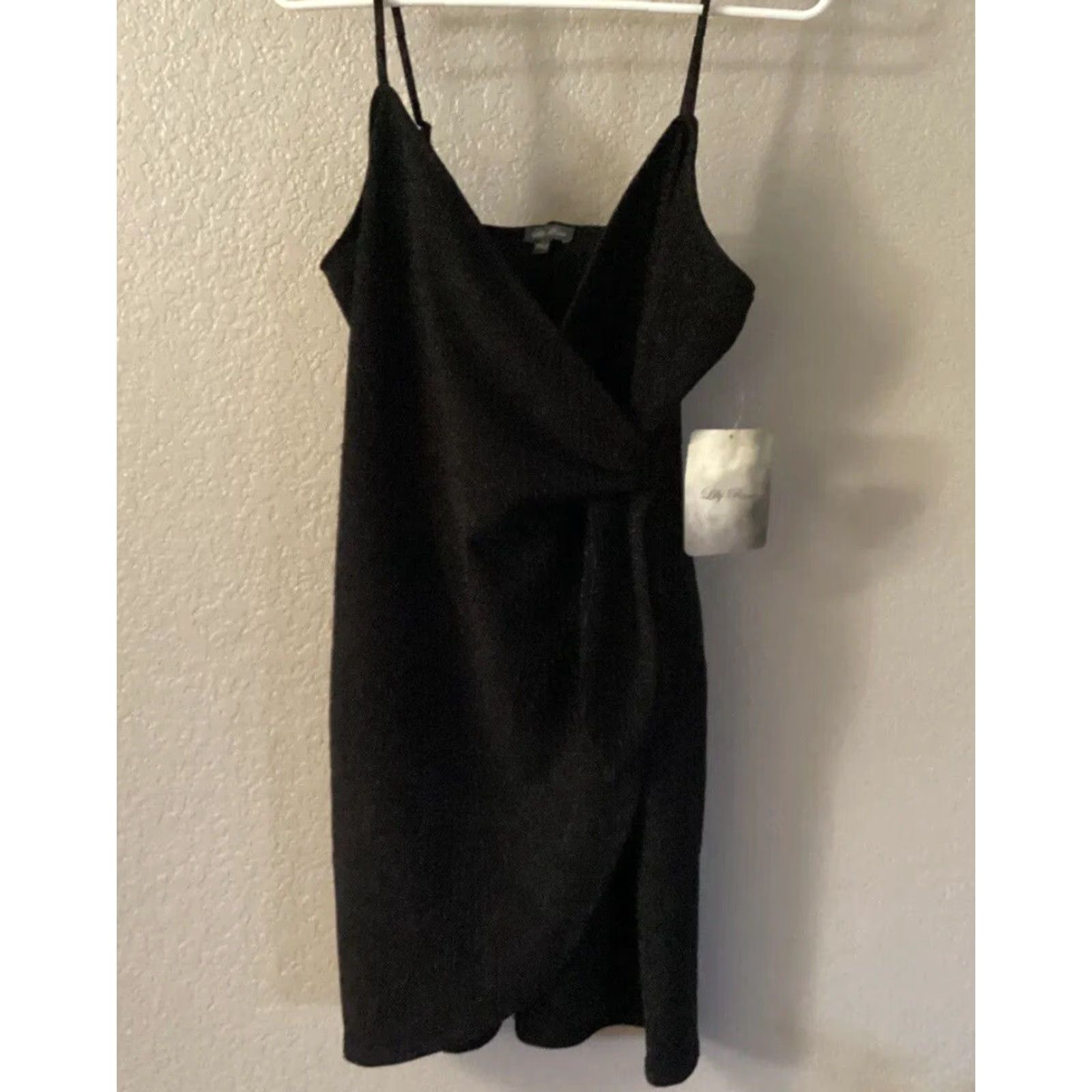 Vintage Lily Rose Dress L Black Shimmer Spaghetti Strap Knotted Side Wrap Mini V-Neck Juniors Party Cocktail Knee Length Womens Size L / US 10 / IT 46 - 2 Thumbnail