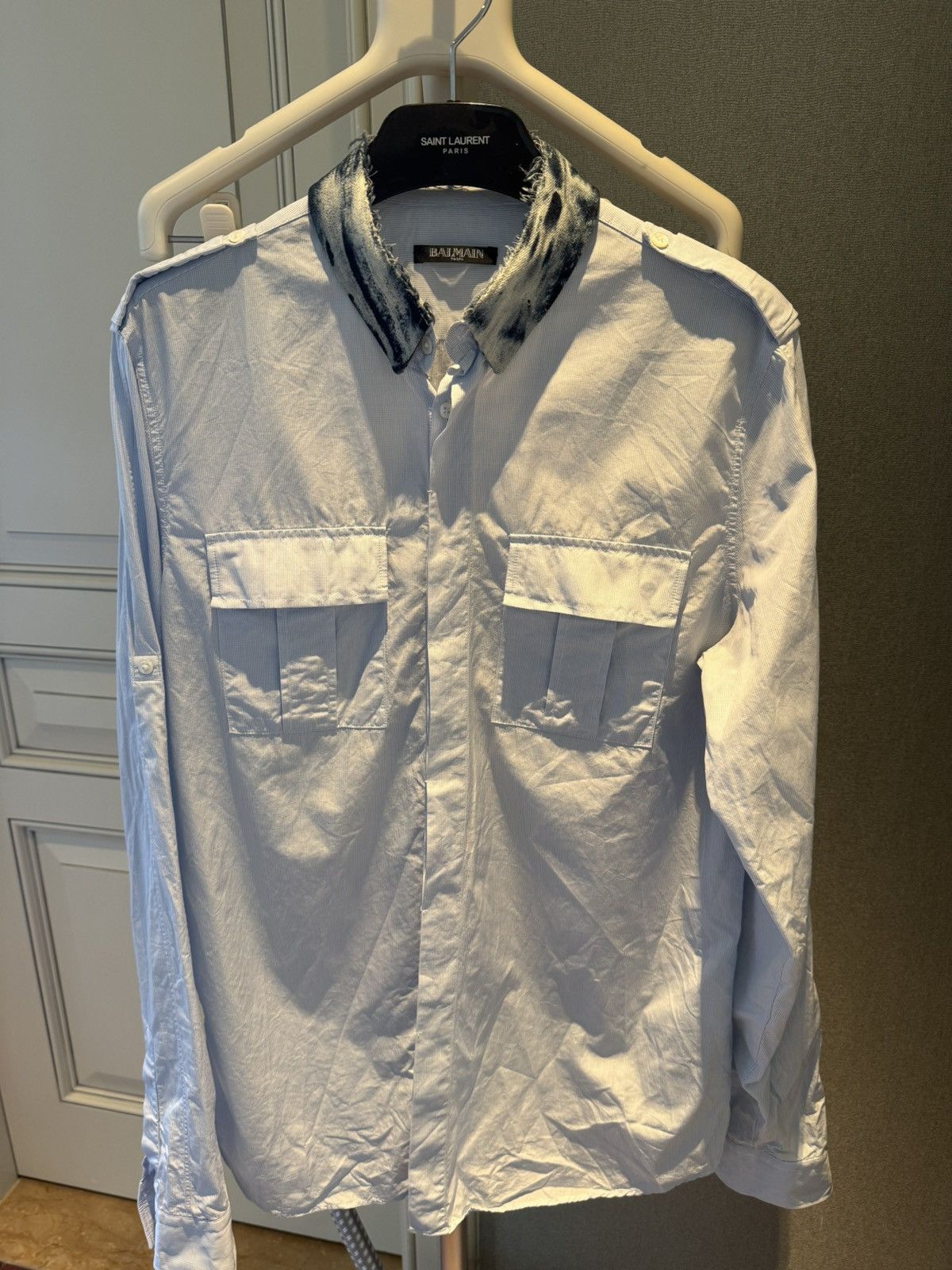 Balmain Blue shirt with denim collar size39 Size US M / EU 48-50 / 2 - 2 Thumbnail