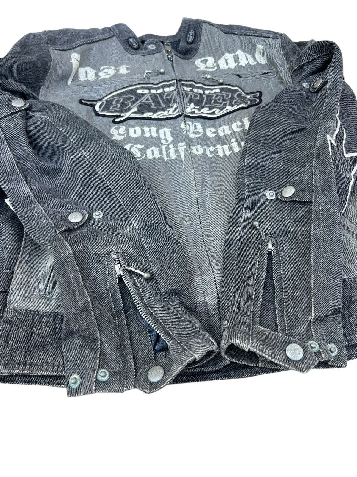 Kadoya Vintage Y2K BATES Distressed Faded Denim Moto Jacket Size US L / EU 52-54 / 3 - 25 Thumbnail