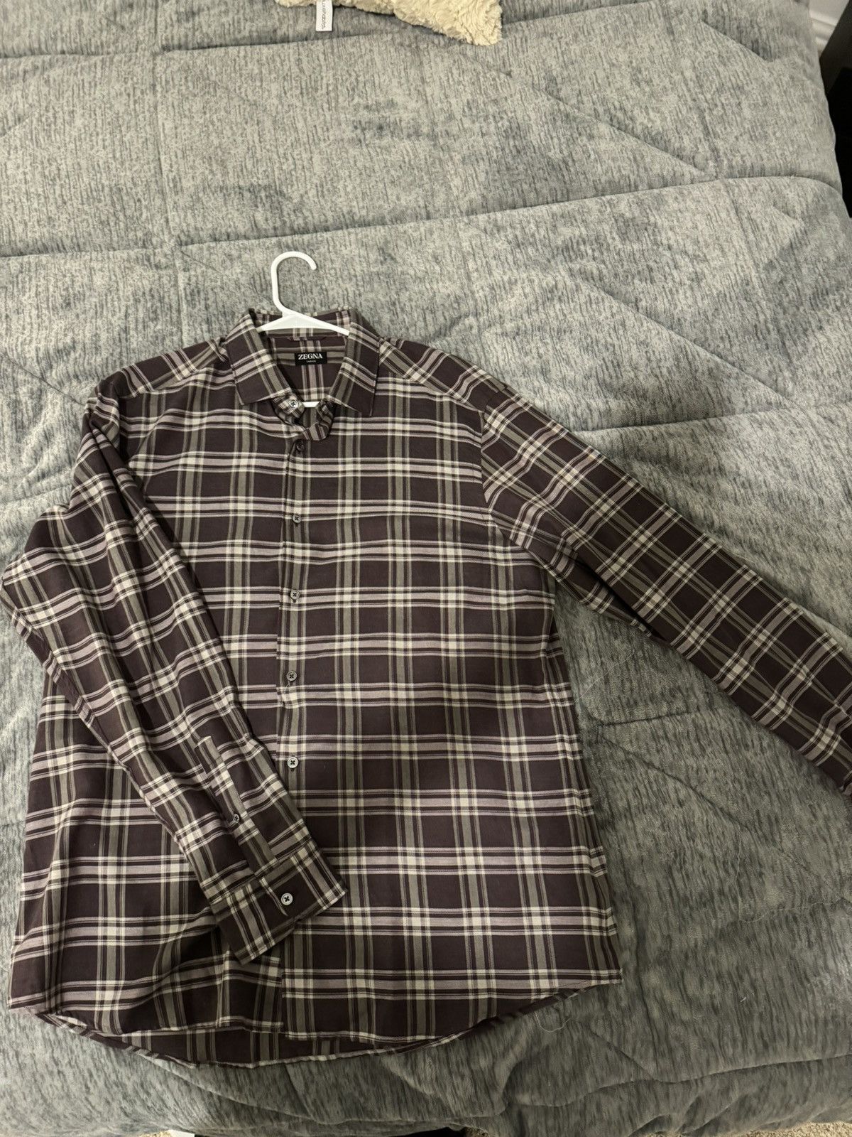 Ermenegildo Zegna × Z Zegna Zegna Men's Purple Plaid Long Sleeve Button-Up Shirt Size Size US XL / EU 56 / 4 - 2 Thumbnail