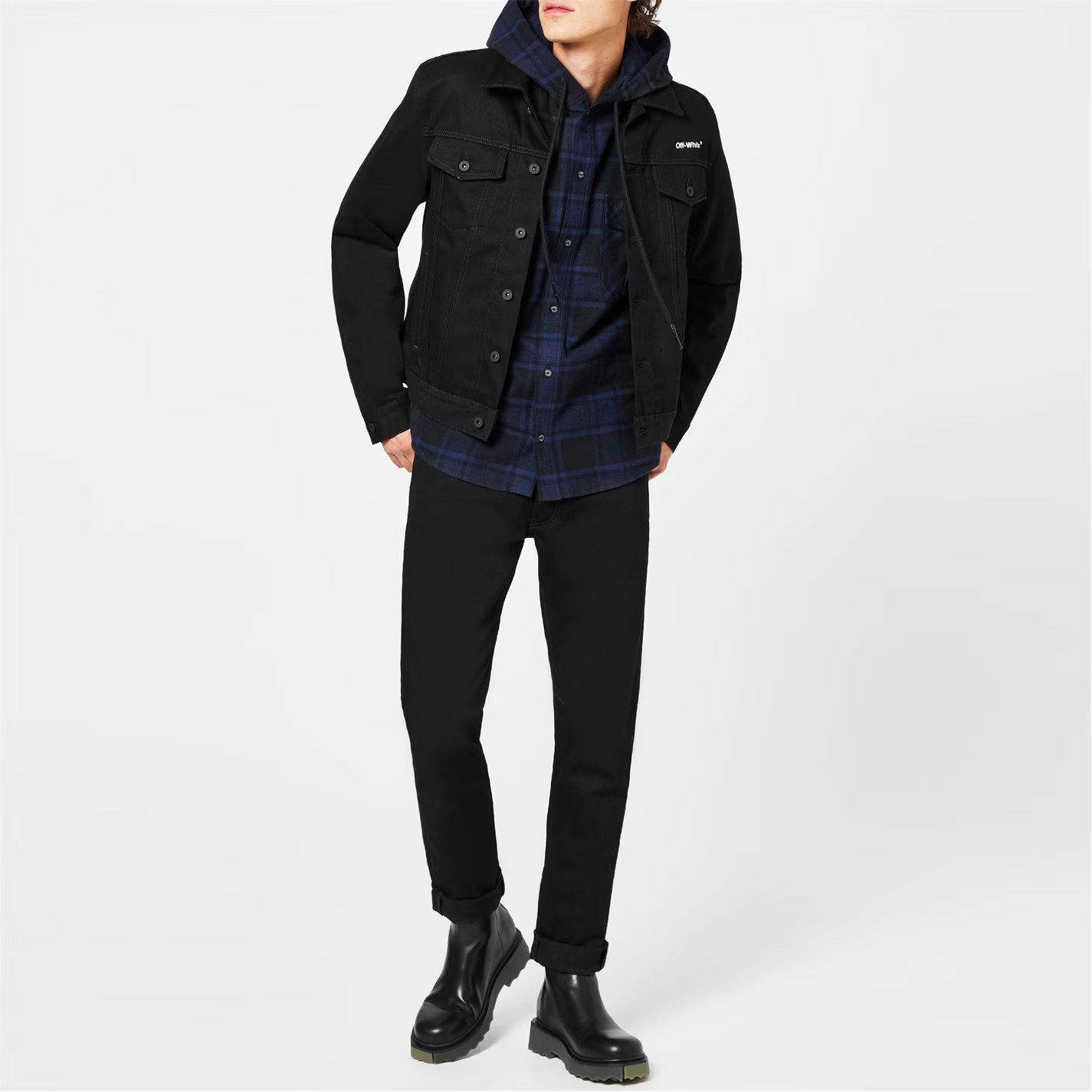 Off-White o1g2r1mq0226 Diagonal Print Denim Jacket in Black Size US XXL / EU 58 / 5 - 4 Thumbnail