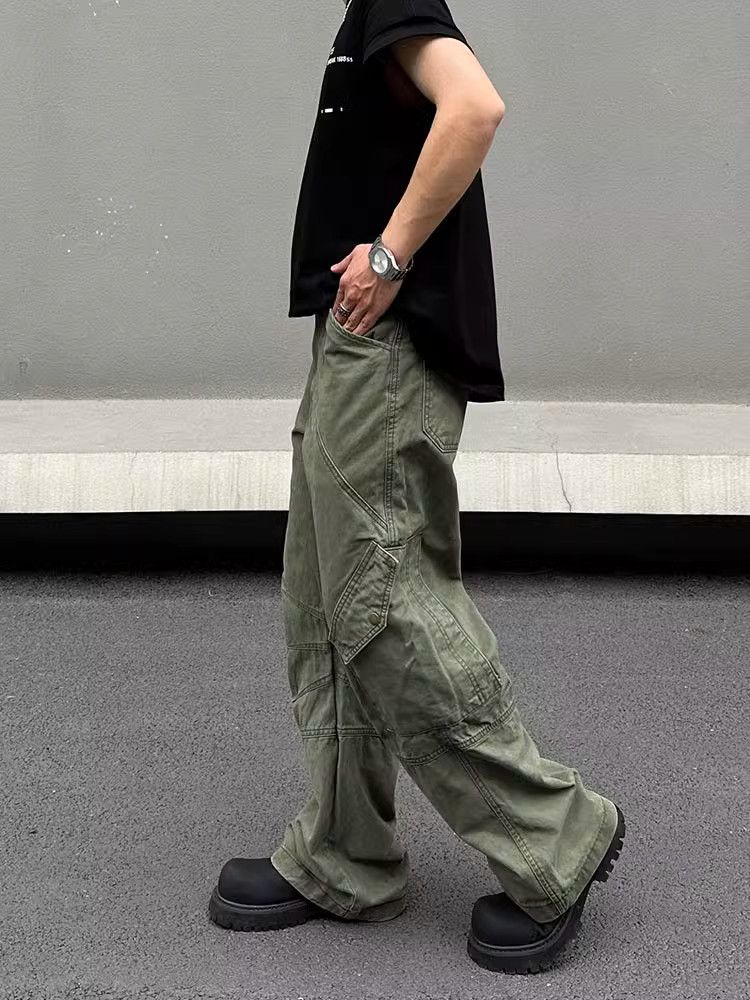 Japanese Brand Y2K Streetwear Multi-pocket Army Green Baggy Jeans Size US 33 - 5 Thumbnail