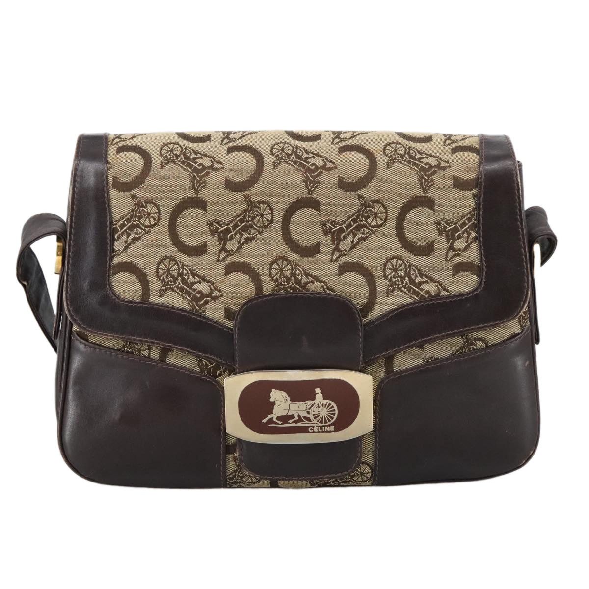 Celine CELINE C Sulky Shoulder Bag Canvas Leather Beige Brown Gold Size ONE SIZE - 2 Thumbnail