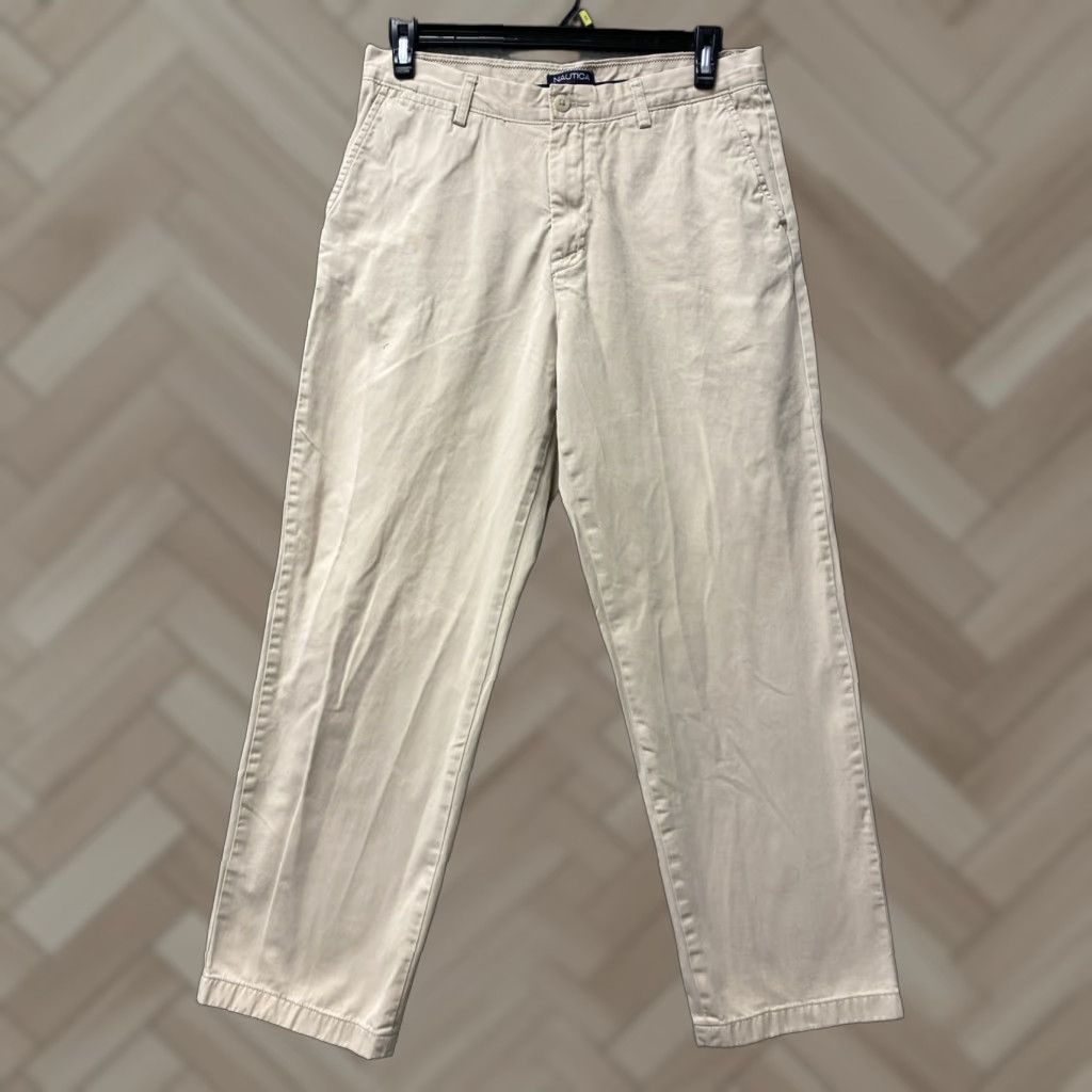 Nautica Nautica Chino Pants Men's 34x32 Beige Cotton /0108 Flat Front Logo Nautical Straight Leg Regular Fit Size US 34 / EU 50 - 1 Thumbnail
