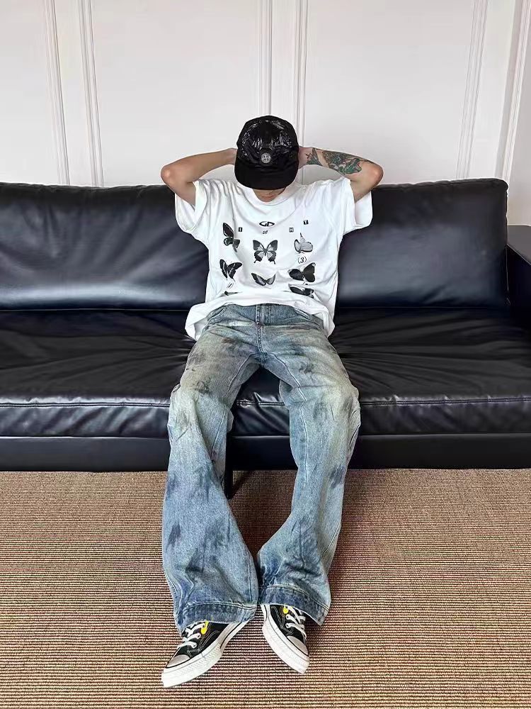 Japanese Brand × Jean Street graffiti-style washed and distressed baggy jeans Size US 34 / EU 50 - 4 Thumbnail