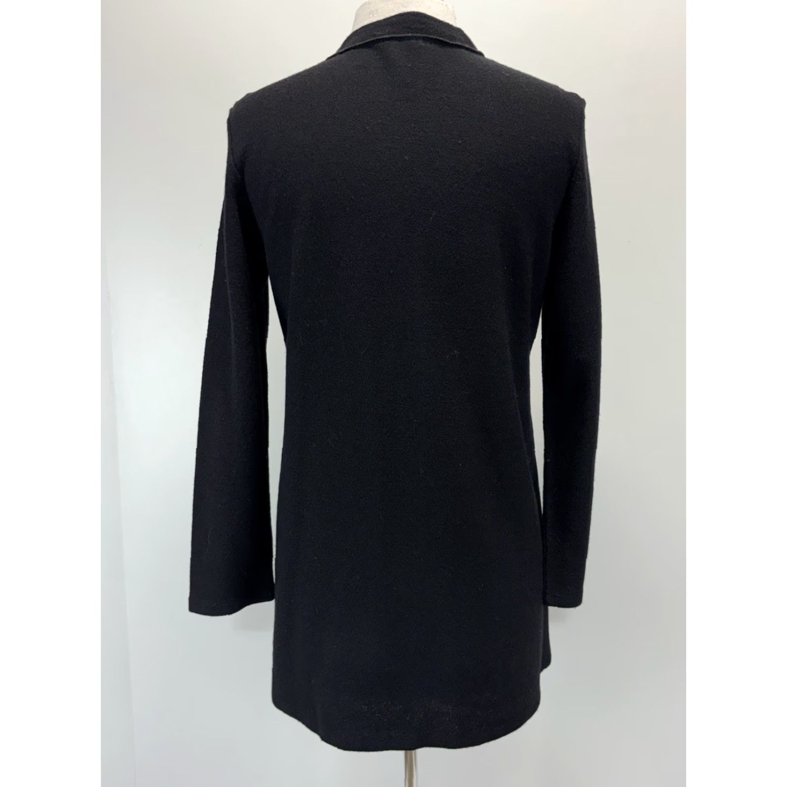 Eileen Fisher VINTAGE Eileen Fisher Cardigan Wool Sweater Black Mid length Lagenlook Petite PM Womens Long Sleeve V-Neck Size M / US 6-8 / IT 42-44 - 3 Thumbnail