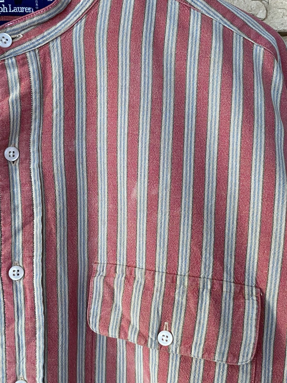 Polo Ralph Lauren Vintage 90s Polo Ralph Lauren Striped Two-Pocket Button-Up Mandarin Collar Long Sleeve Shirt Kemeja Size US XXL / EU 58 / 5 - 10 Thumbnail