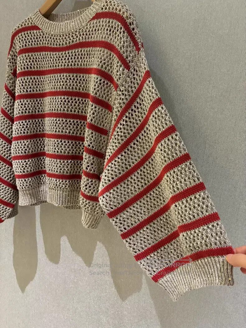 Brunello Cucinelli Brunello Cucinelli Women's Striped Sequin Knit Top Size S / US 4 / IT 40 - 2 Thumbnail