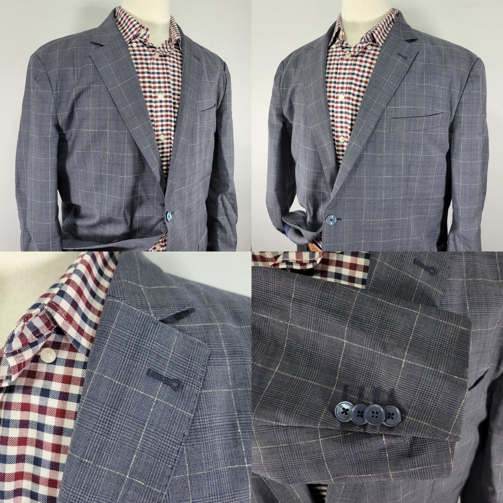 Vintage Sacoor Brothers Sport Coat Blazer Mens 48R Blue Plaid Wool Stretch Two Button Size 48R - 8 Thumbnail