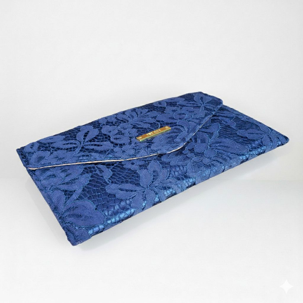 Other Iman 9x6" Clutch Bag Envelope Navy Blue Satin Lace Floral Size ONE SIZE - 4 Thumbnail