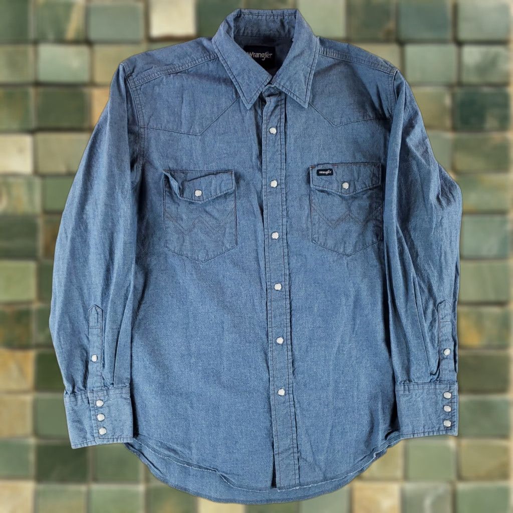 Wrangler Wrangler Shirt Blue Long Sleeve Mens L Denim Pearl Snap Shirt L Mens Blue Long Sleeve Wrangler Pearl Snap Shirt Size US L / EU 52-54 / 3 - 1 Thumbnail
