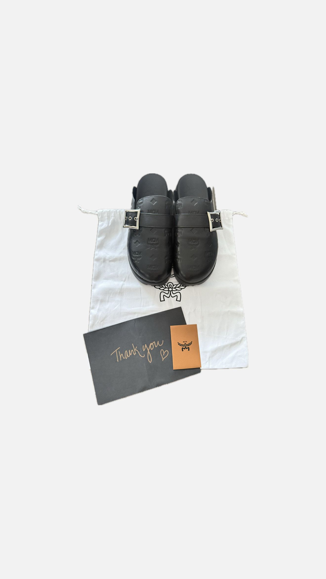 MCM Monogram Leahter Flat Mules