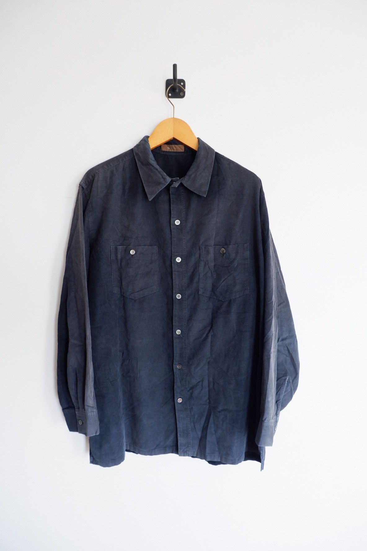 image of Yohji Yamamoto x YS For Men Vintage Ys For Men Textured Sun Faded Shirt in Faded Black (Size Medium
