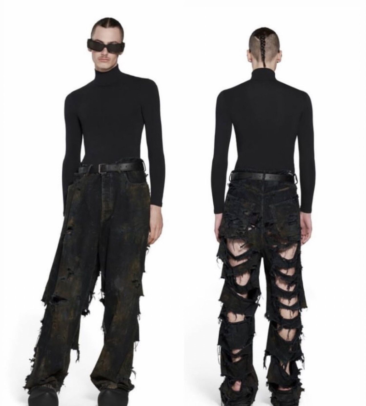 Balenciaga Balenciaga Destroyed Denim Pants 'Flat Black' Size US 34 / EU 50 - 11 Thumbnail