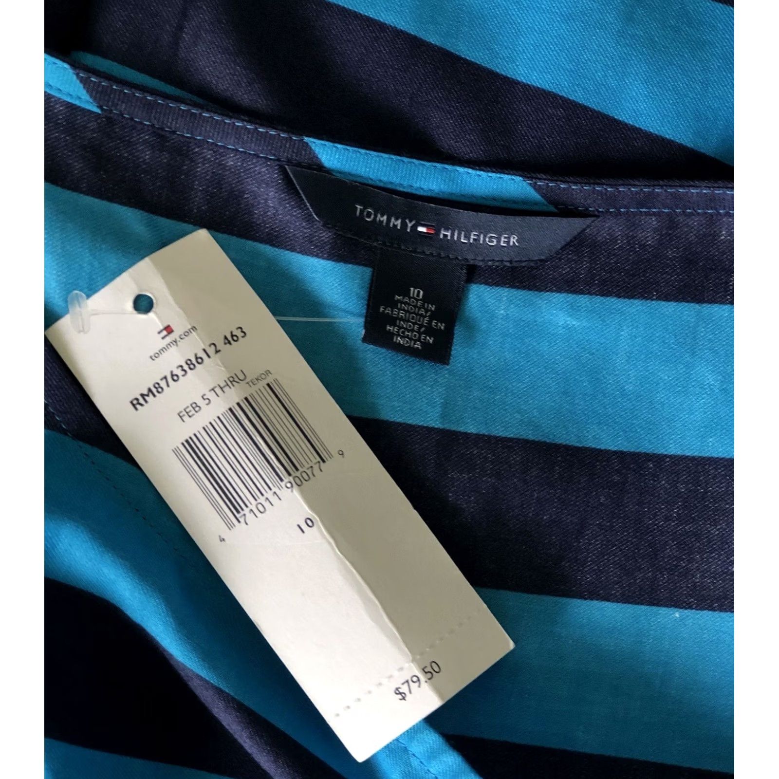 Tommy Hilfiger Tommy Hilfiger Sleeveless Tank Dress 10 Blue Stripe Pleated Drop Waist Sheath Shirt Dress Womens Size L / US 10 / IT 46 - 3 Thumbnail