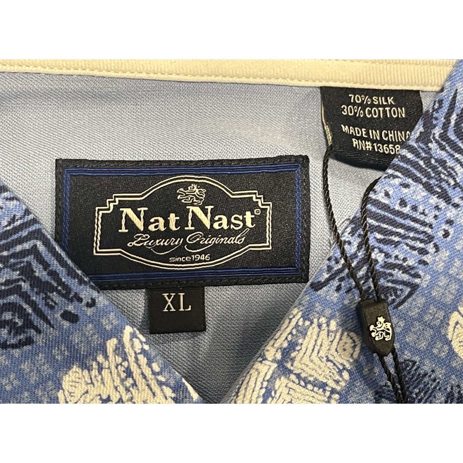 Nat Nast Nat Nast Luxury Button-Up Shirt XL Multicolor Geometric Hawaiian Silk-Cotton Short Sleeve Pockets Mens Size US XL / EU 56 / 4 - 4 Thumbnail