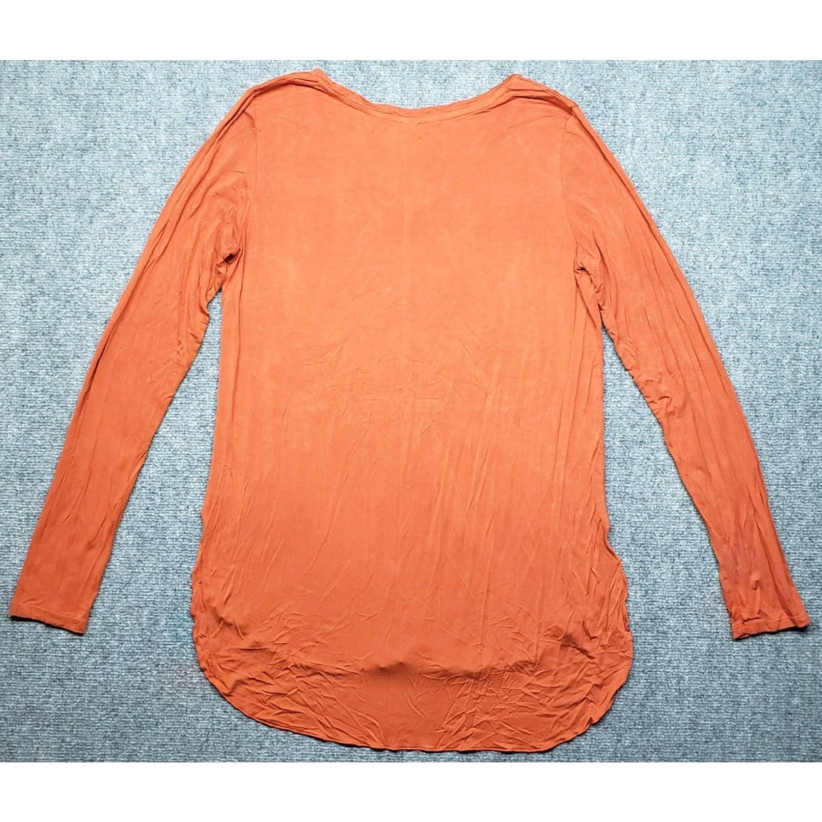 Vintage Agnes & Dora Women's Tunic T-Shirt M Orange Solid V-Neck Long Sleeve Pullover Size M / US 6-8 / IT 42-44 - 2 Thumbnail