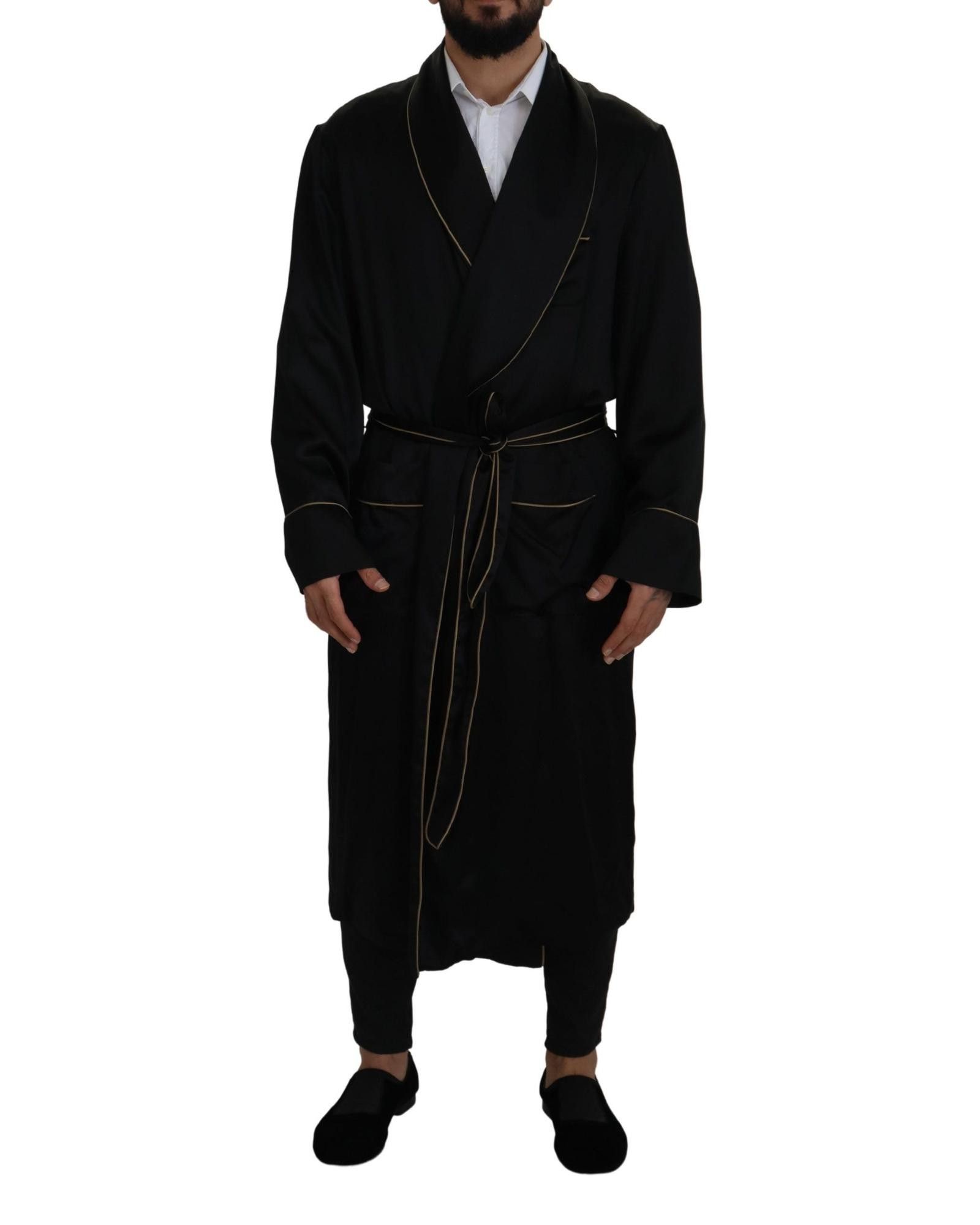 image of Dolce Gabbana Silk Long Coat in Black, Men's (Size Large)