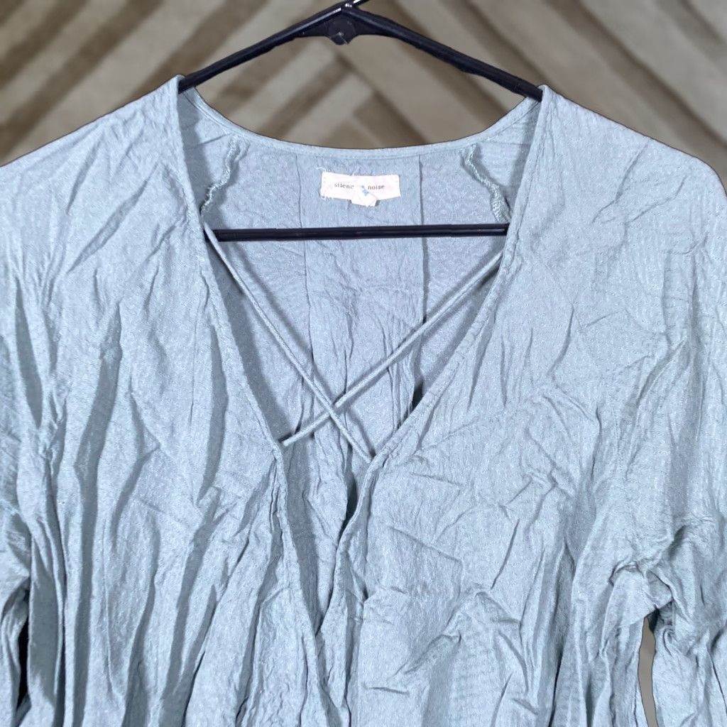 Vintage Silence + Noise Women Blouse Sage Green Criss Cross V Neck Long Sleeve Medium Size M / US 6-8 / IT 42-44 - 1 Thumbnail