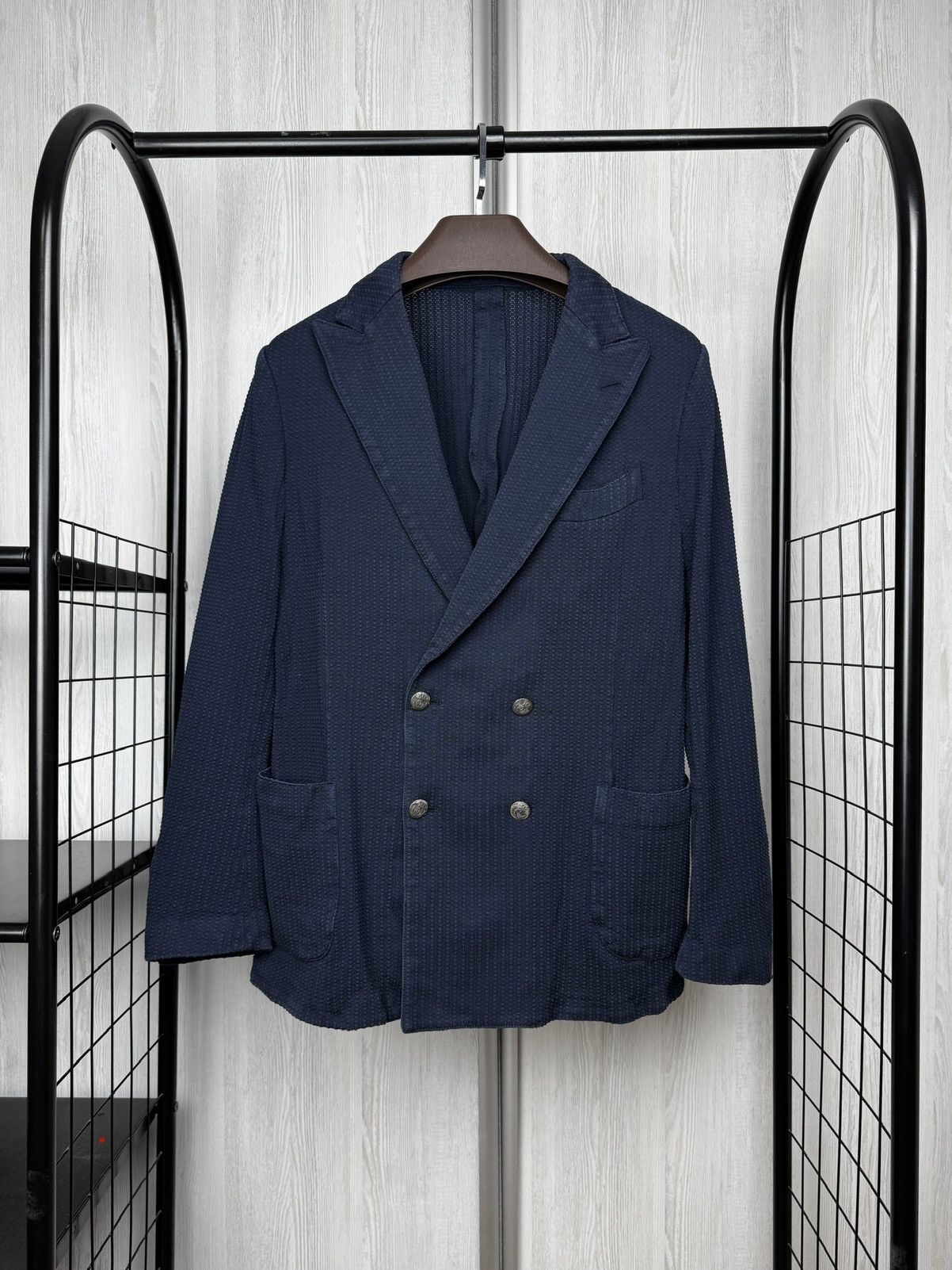 Lardini Lardini Double Breasted Knitted Cotton Blazer Navy Size 38R - 1 Thumbnail