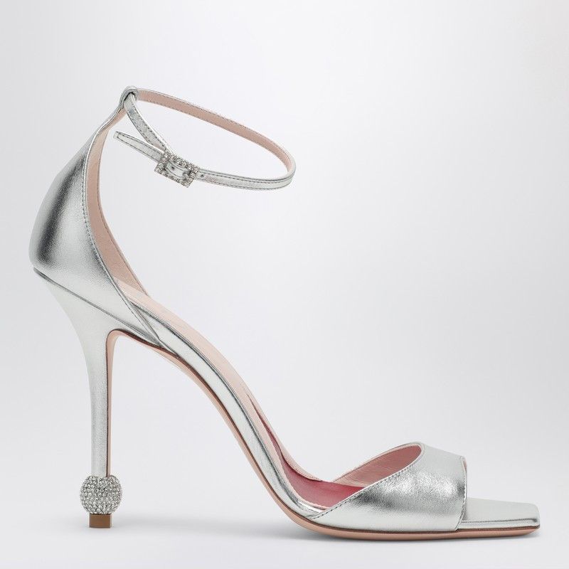 Roger Vivier Roger Vivier Silver Sandal With Jewelled Heel Size US 8 / IT 38 - 1 Thumbnail