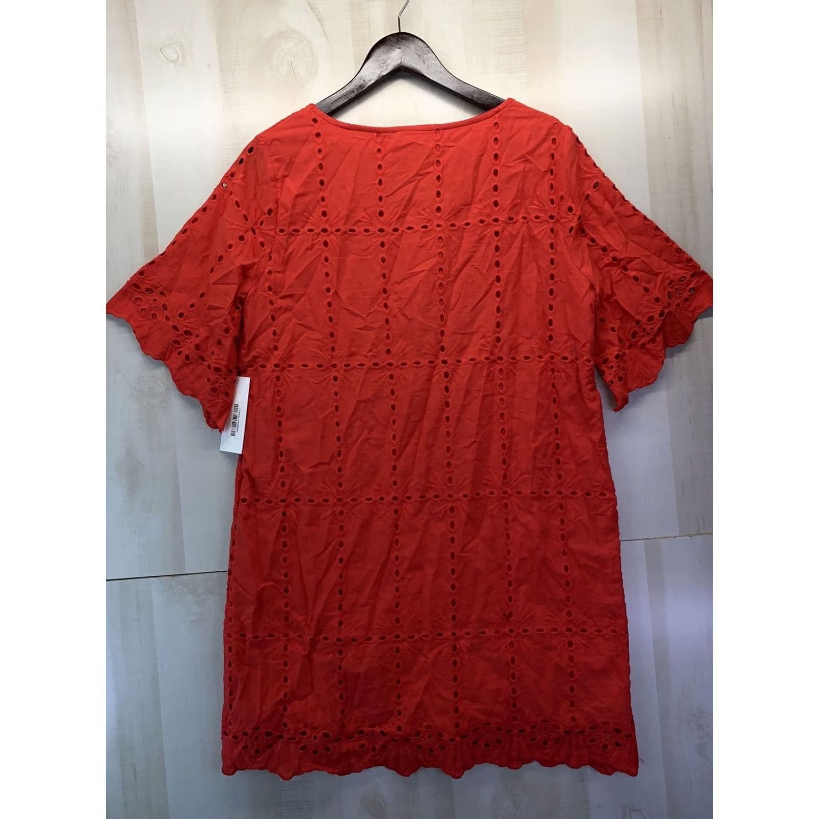 Vintage She + Sky Dress Women RED Eyelet Short Sleeve M NWT-4479 Size 32" / US 10 / IT 46 - 6 Thumbnail