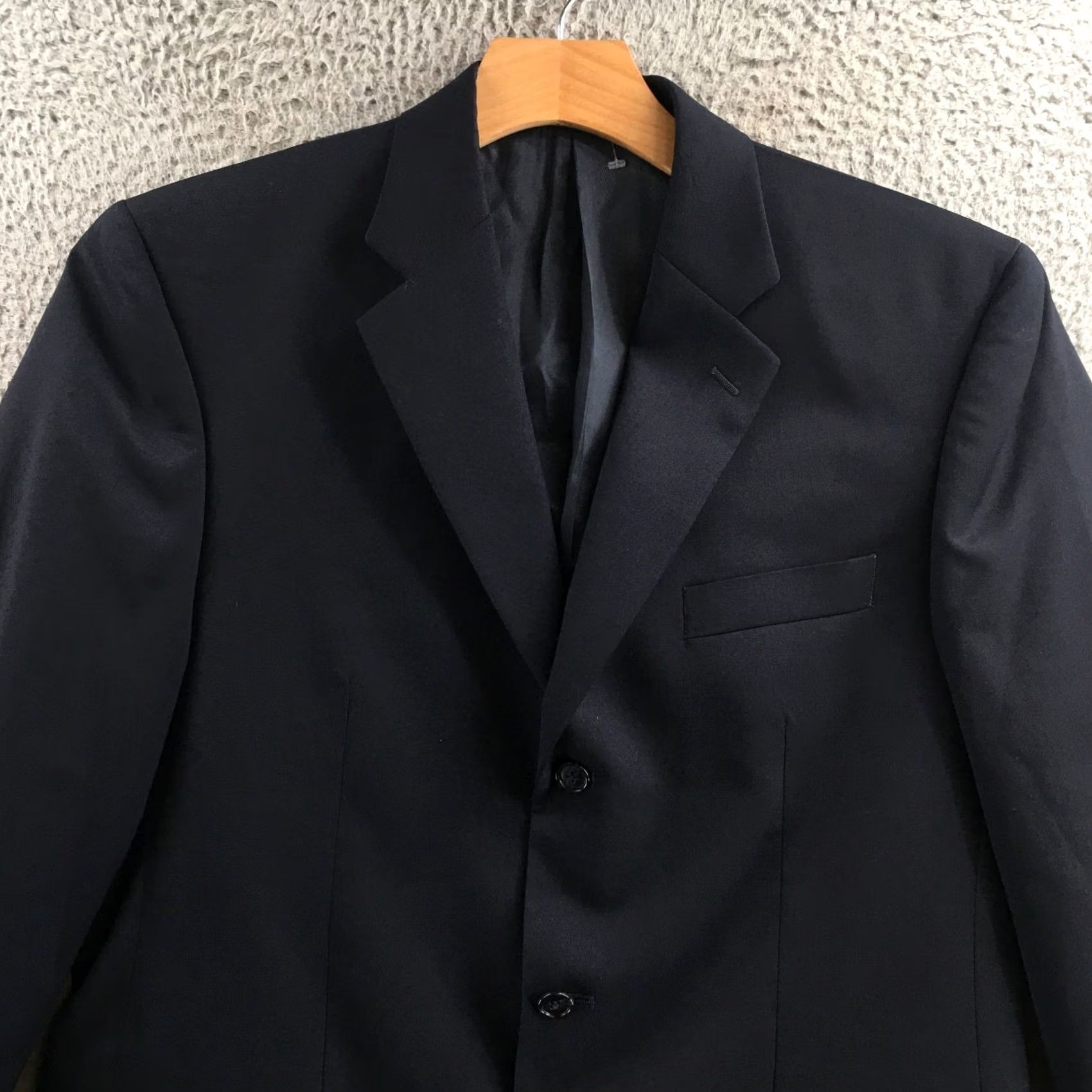 Vintage Macys Men's Blazer 40R Navy Wool 3 Button Notch Lapel Sports Coat Jacket Coat - Regular Size, Blue, Solid, Wool, Vintage No Size 40R - 2 Thumbnail
