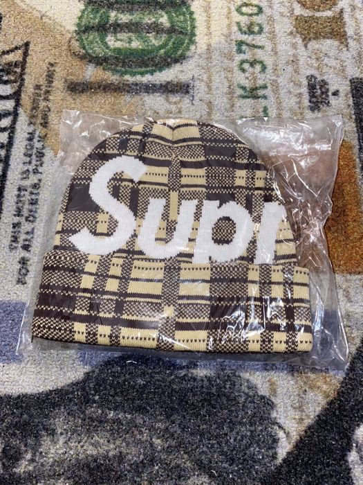 Supreme Supreme Big Logo Beanie Tan Plaid | Grailed