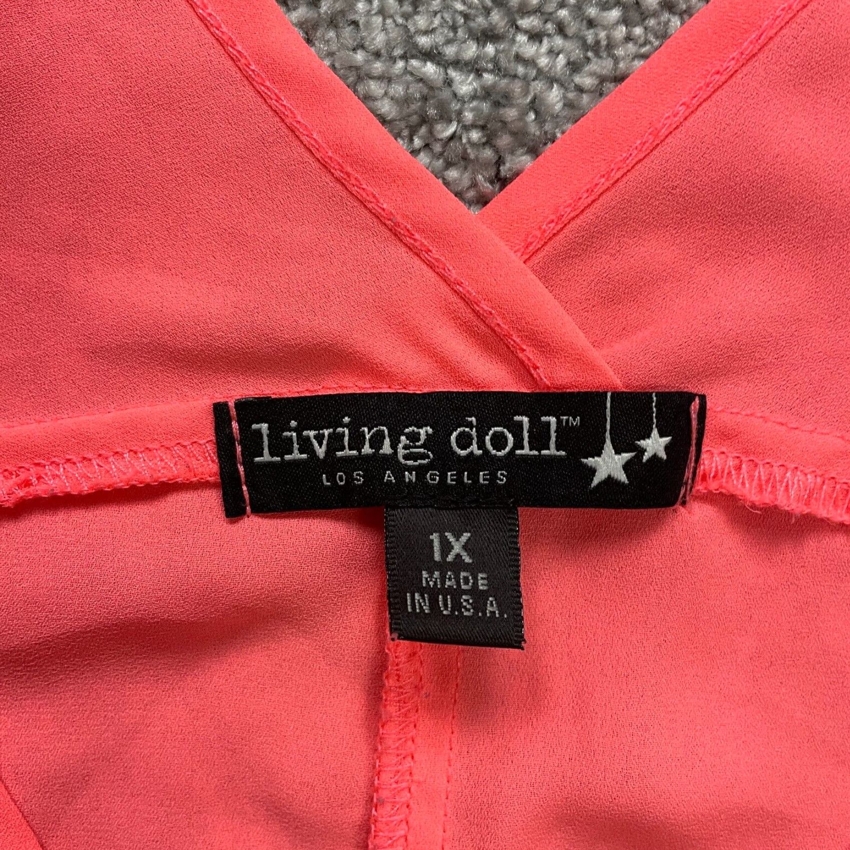 Vintage Living Doll Blouse Womens XL Orange Solid V-Neck Short Sleeve Chiffon Casual Top Size XL / US 12-14 / IT 48-50 - 4 Thumbnail
