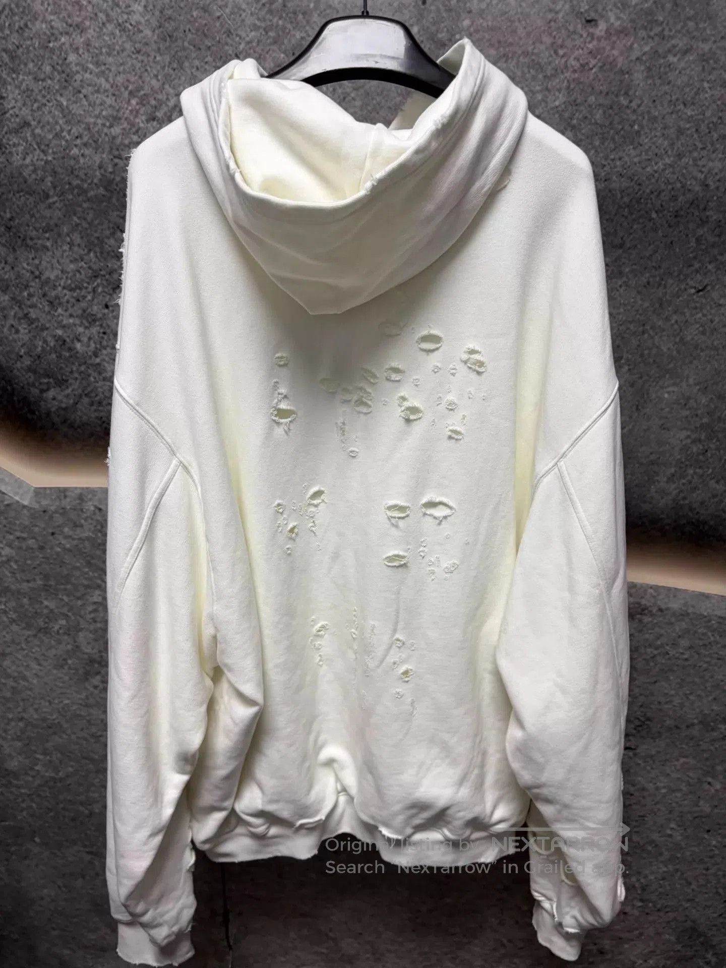 Balenciaga Distressed White Hoodie with Rips and Frayed Edges. Size US L / EU 52-54 / 3 - 2 Thumbnail