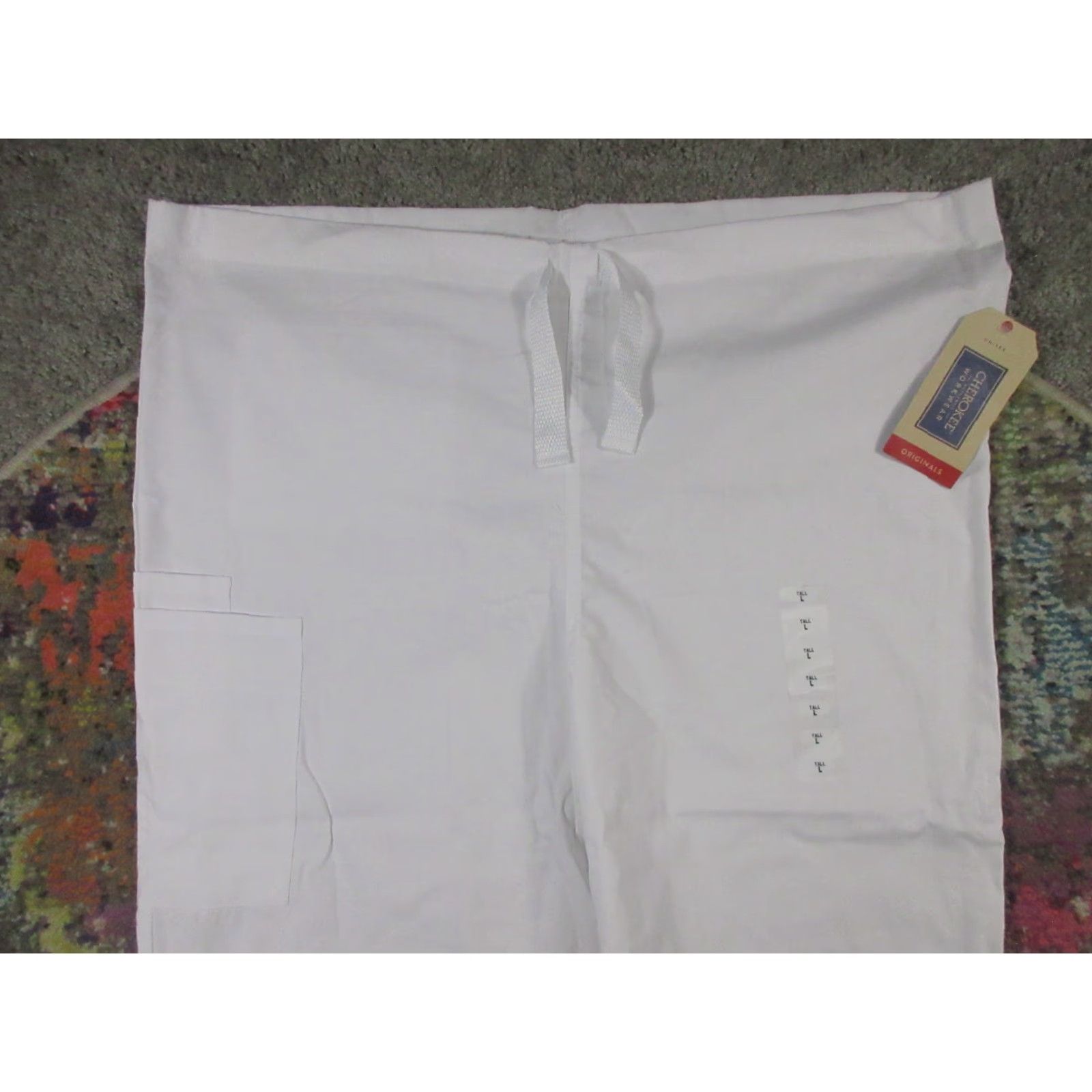 Cherokee Cherokee Workwear Scrub Pants Adult L White Solid Drawstring Cargo NEW NWT Unisex Size US 33 - 3 Thumbnail