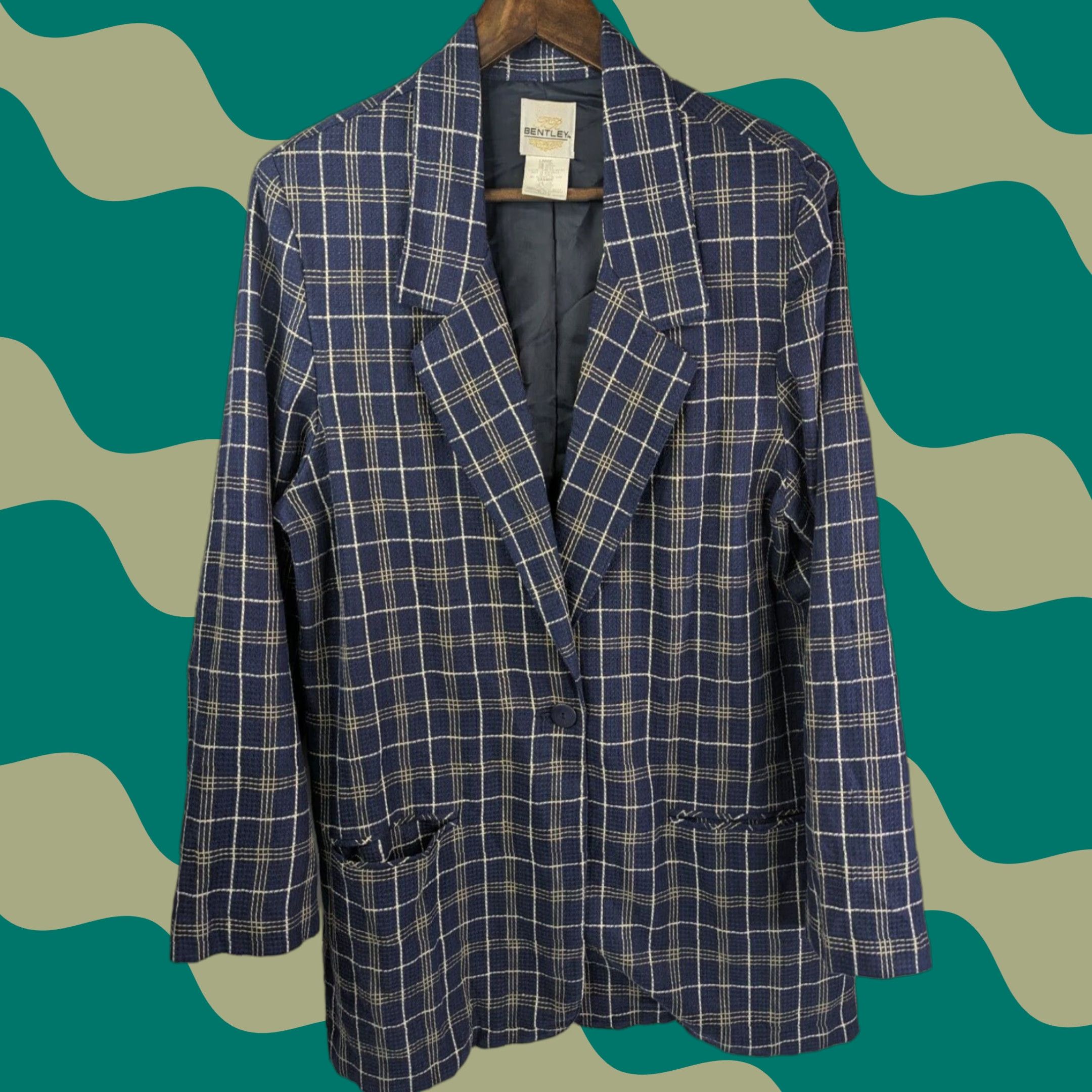 Vintage VINTAGE Bentley Blazer Light Weight Linen Jacket Plaid Blue Size Large one Button Ladies Blue Plaid Blazer Women L Jacket Linen Blazer Size L / US 10 / IT 46 - 1 Thumbnail