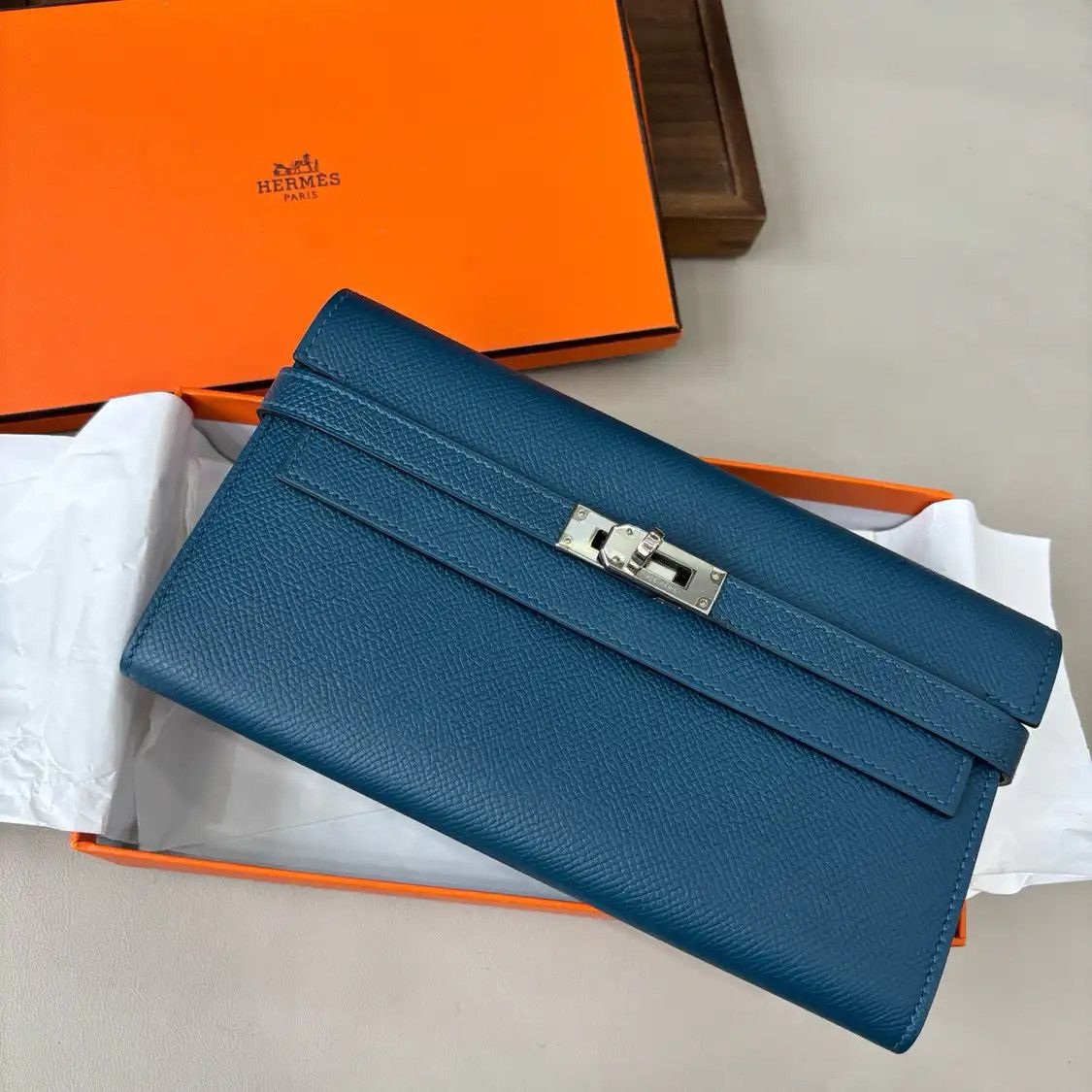 Hermes Hermes Kelly dark blue Epsom cowhide leather wallet silver hardware A Sellier Size ONE SIZE - 1 Thumbnail
