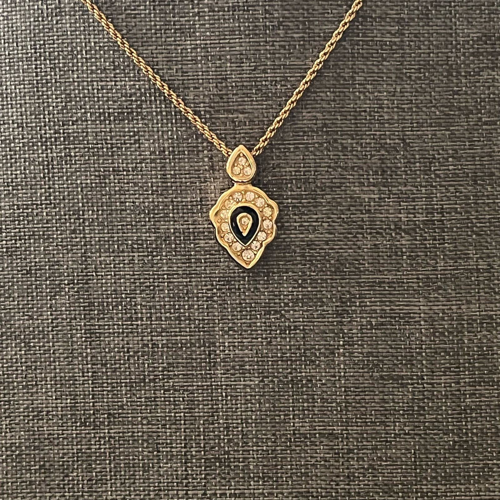 image of Christian Dior Statement Cz Pendant Necklace Stamped in Gold, Women's