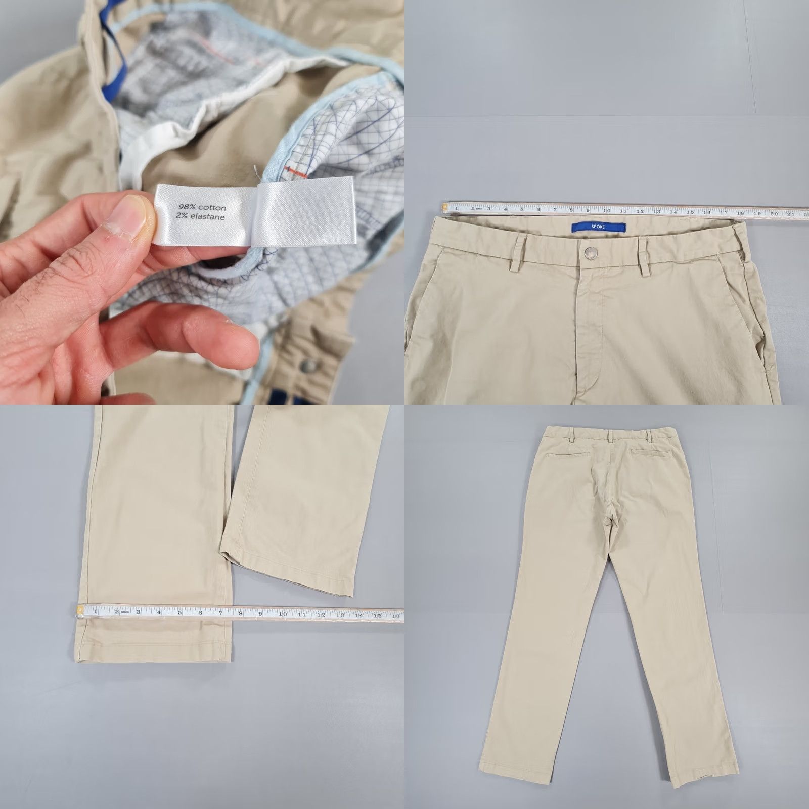 Vintage Spoke Mens Chino Trousers Beige W36 L31 Slim Fit Stretch Pants Chino Trousers Mens Beige W36 L31 Stretch Pockets ZIP Fly Size US 36 / EU 52 - 8 Thumbnail