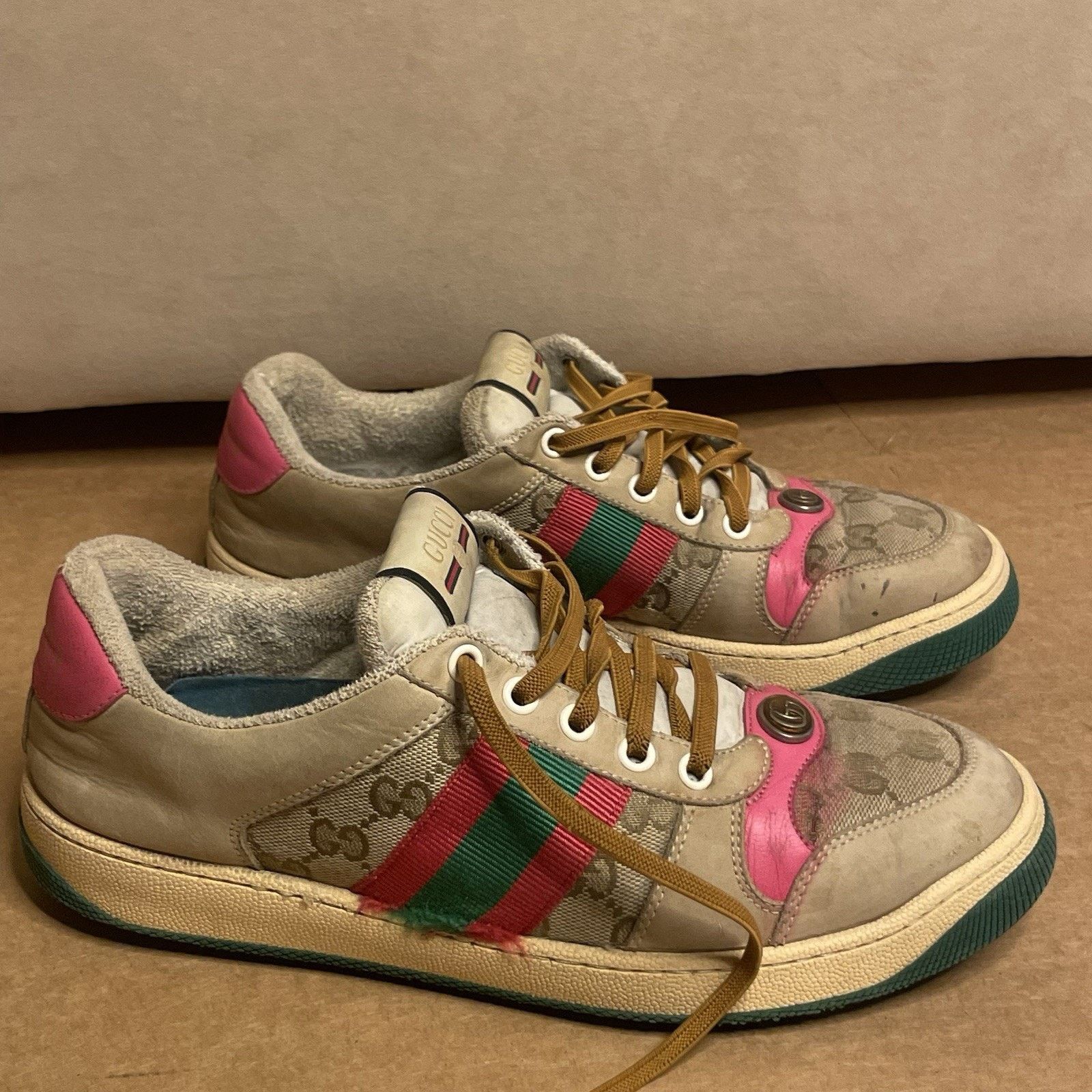 Gucci Gucci Sneakers Screener Distressed Leather Monogram Canvas Size US 8.5 / IT 38.5 - 14 Thumbnail