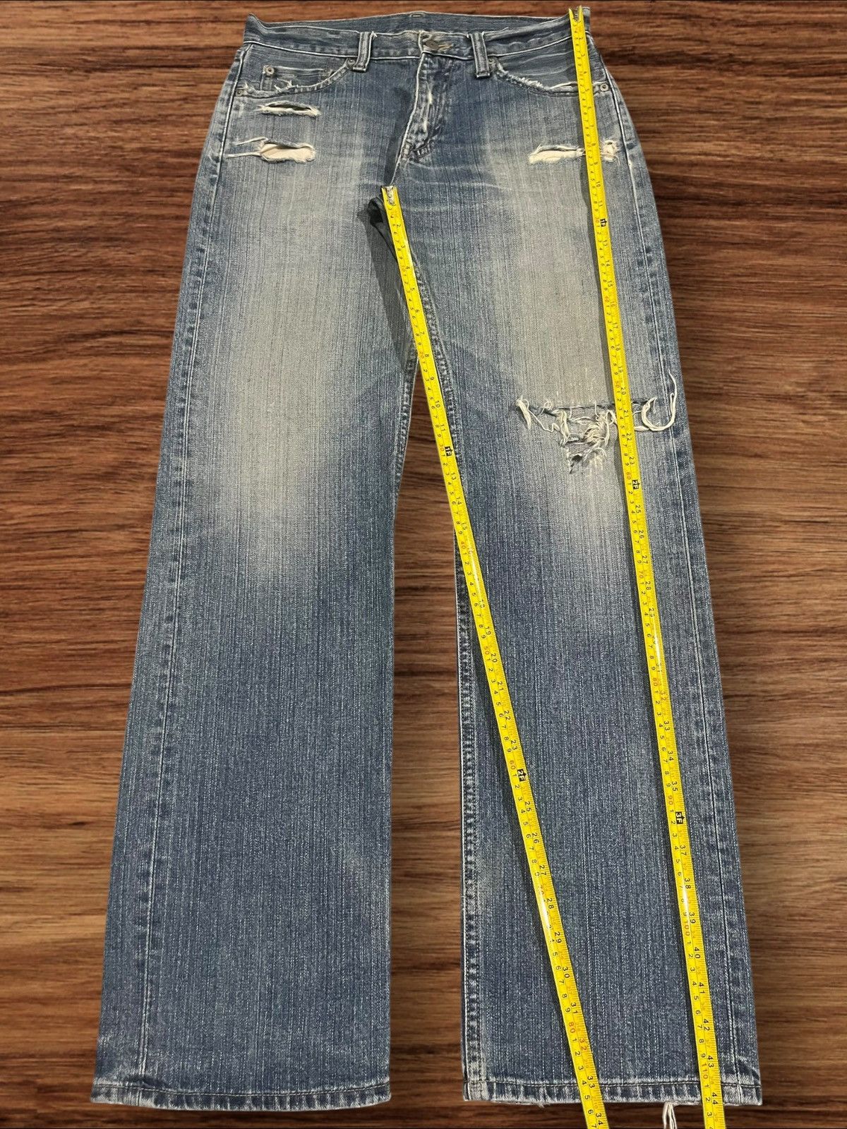Japanese Brand × Uniqlo ⚡️Trashed⚡️Japanese Brand Uniqlo Broken Denim Blue Wash Jeans Size US 32 / EU 48 - 12 Thumbnail