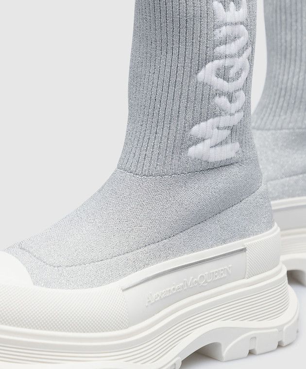 Alexander McQueen o1y0225 Hi-Top Sneakers in Light Grey & White Size US 10 / IT 40 - 4 Thumbnail
