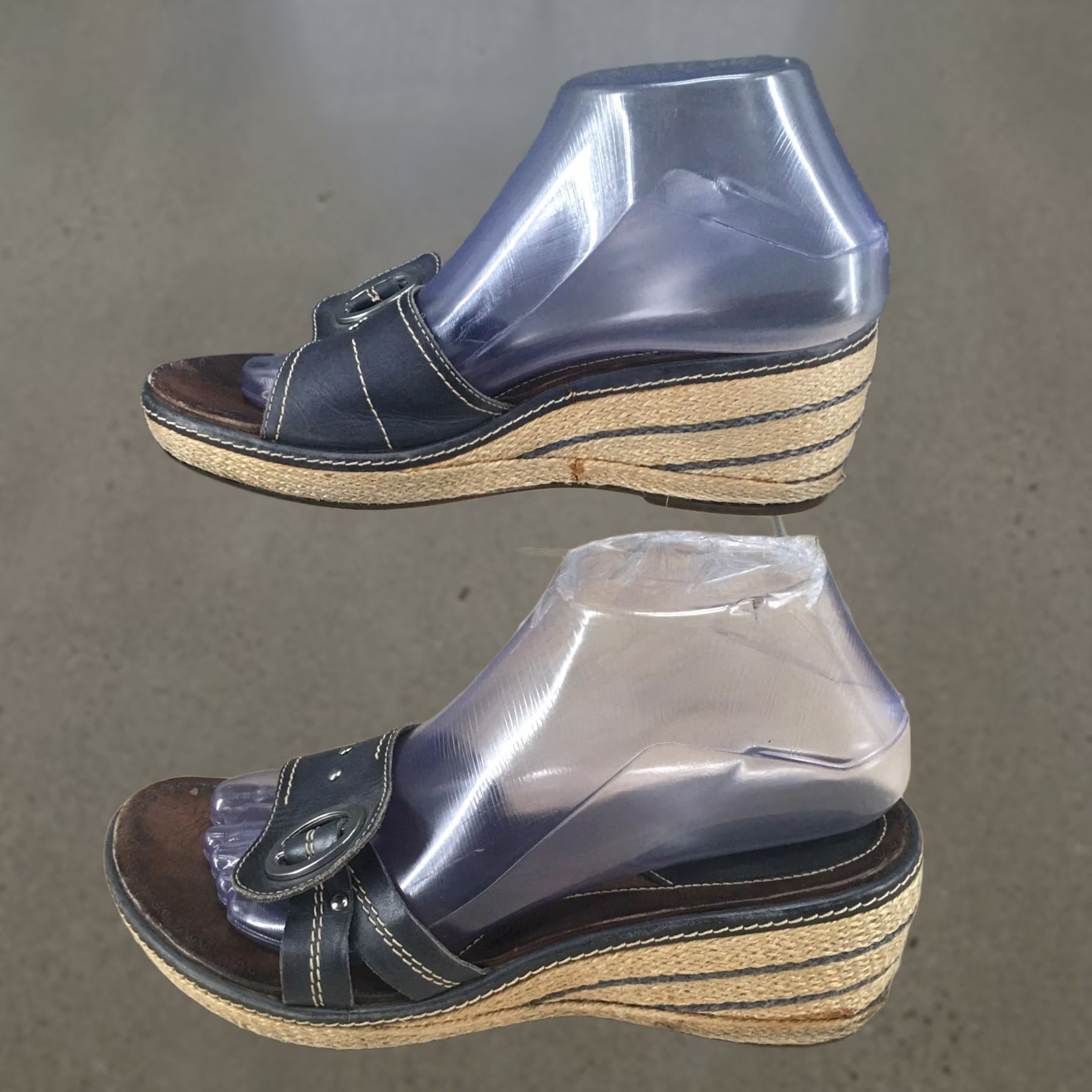 Clarks Clarks Artisan Sandals Womens 7.5 M Espadrille Slides Blue Leather Wedge Casual Size US 8 / IT 38 - 1 Thumbnail