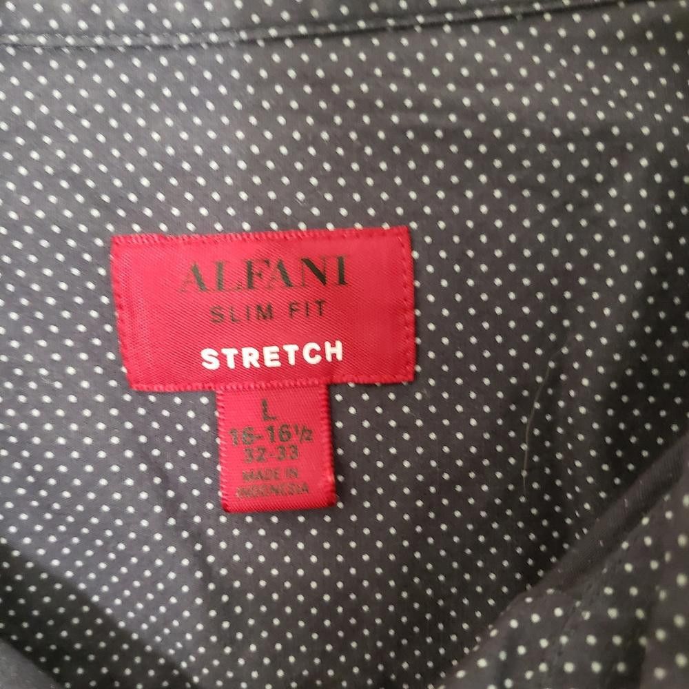 Alfani CT450 Alfani Men's Slim Fit Stretch Gray & White Shirt L Size 42R - 2 Thumbnail