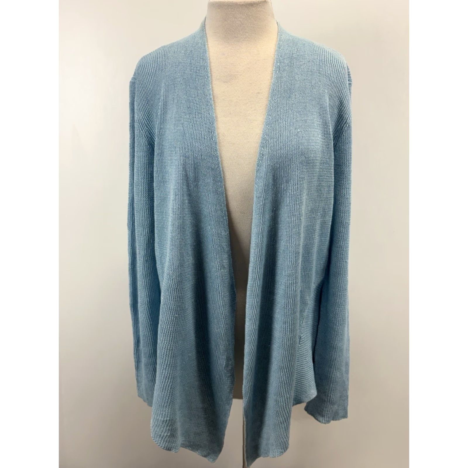 Eileen Fisher VINTAGE Eileen Fisher Cardigan Sweater XL Womens Blue Linen Knit Open Front Coastal Size XL / US 12-14 / IT 48-50 - 2 Thumbnail