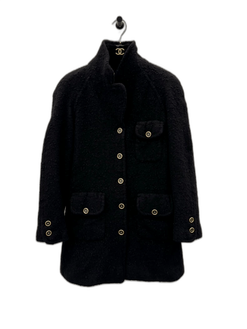 Chanel Chanel Vintage Black Wool Coat with CC Buttons Size S / US 4 / IT 40 - 1 Thumbnail