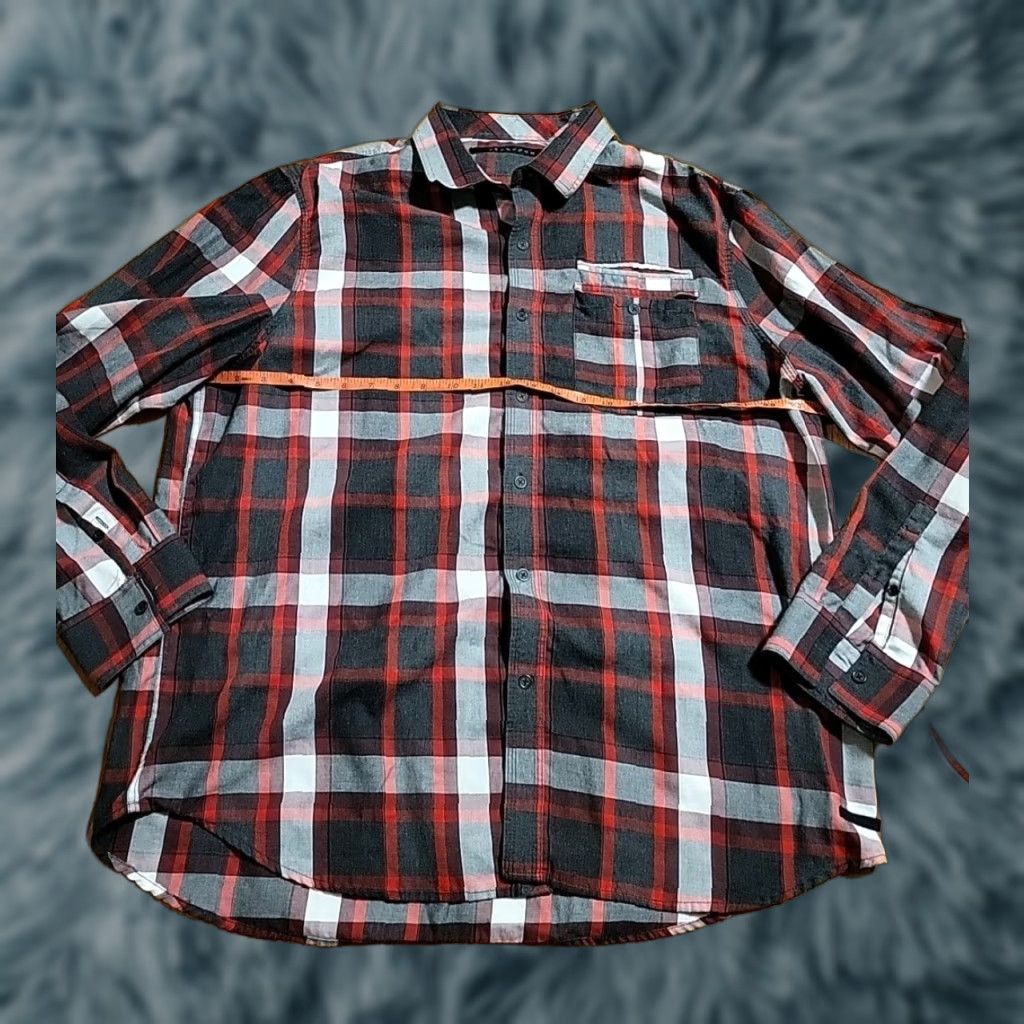 Sean John Sean John 2XL Button-Up Shirt LS Plaid Red Gray Blk Pocket Shirt Mens Size US XXL / EU 58 / 5 - 1 Thumbnail