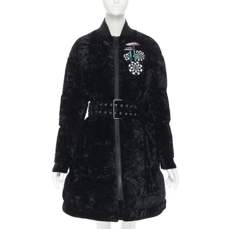 Versus new VERSUS VERSACE embroidery black crushed velvet belted puffer jacket IT38 Size XS / US 0-2 / IT 36-38 - 1 Thumbnail