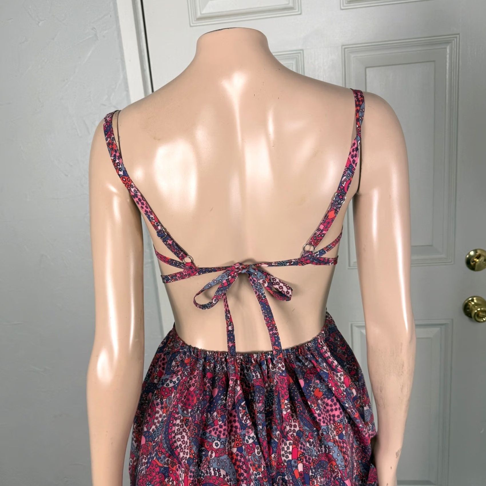 For Love & Lemons For Love & Lemons Women's Dress Mini Floral Open Back Tie Summer S Pink Sleeveless 31" Waist 23" D4-21 Size S / US 4 / IT 40 - 5 Thumbnail