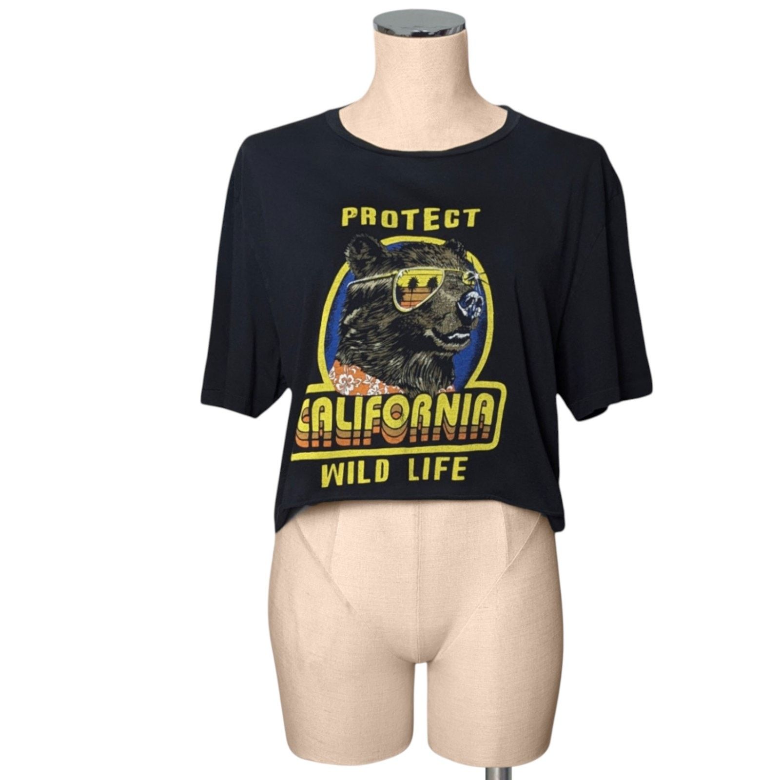 Lucky Brand LUCKY BRAND Black Cut Off Cropped Bear Wild Life T-Shirt M Size M / US 6-8 / IT 42-44 - 1 Thumbnail