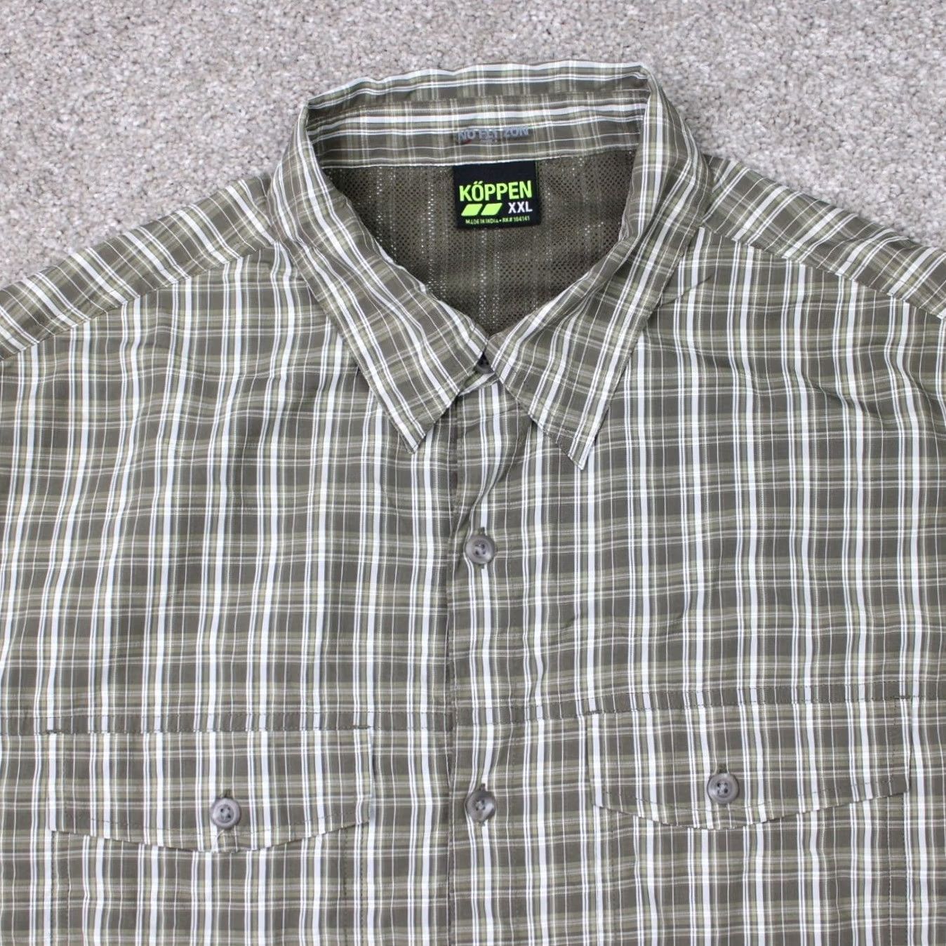 Vintage Koppen Shirt Mens 2XL Green No Fly Zone Repellent Vented Roll Tab Seersucker L/S Shirt Mens 2XL Green Plaid Button-Up Casual Outdoor Size US XXL / EU 58 / 5 - 6 Thumbnail