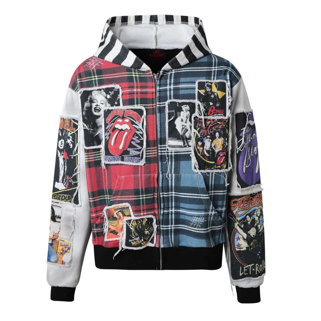 LOST INTRICACY Lost Intricacy 'Rockstar Scrapbook' Red & Blue Zip Up Hoodie Size US XXL / EU 58 / 5 - 1 Preview