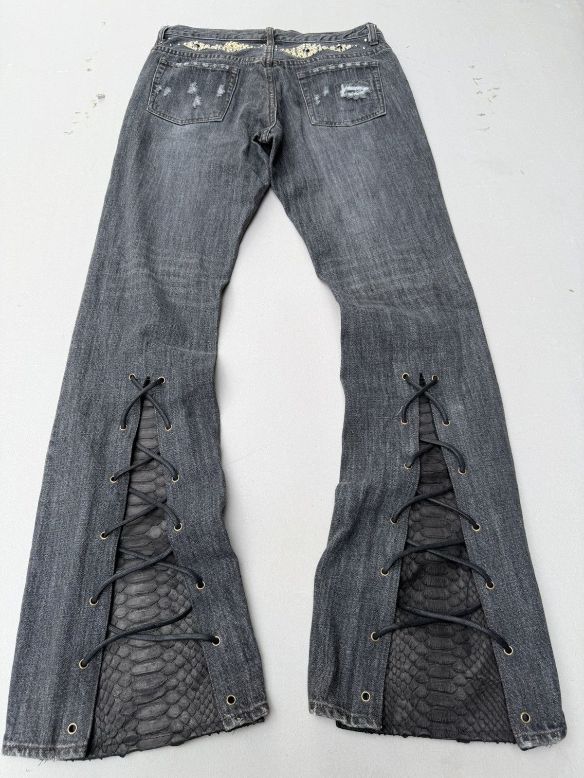 Japanese Brand Lace up flare jeans Size US 31 - 2 Thumbnail